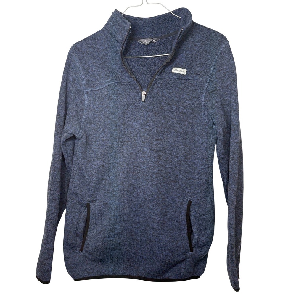 Eddie Bauer Men's 1/4 Zip Sweater Fleece Pullover Blue Heathered Sz Med Pockets